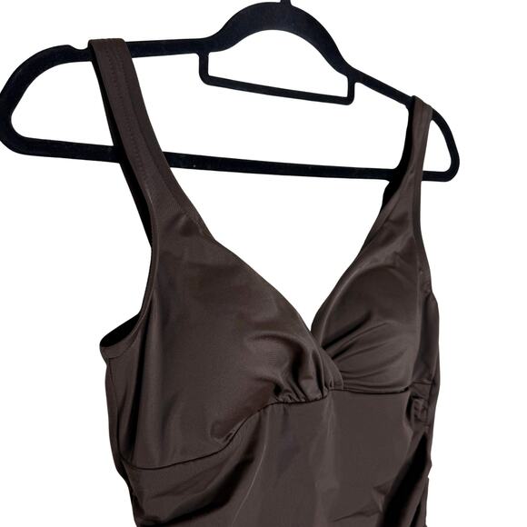 Croft & Barrow Body Sculptor Ruched One-Piece Swimsuit Size 12 Brown Slimming - Picture 2 of 12